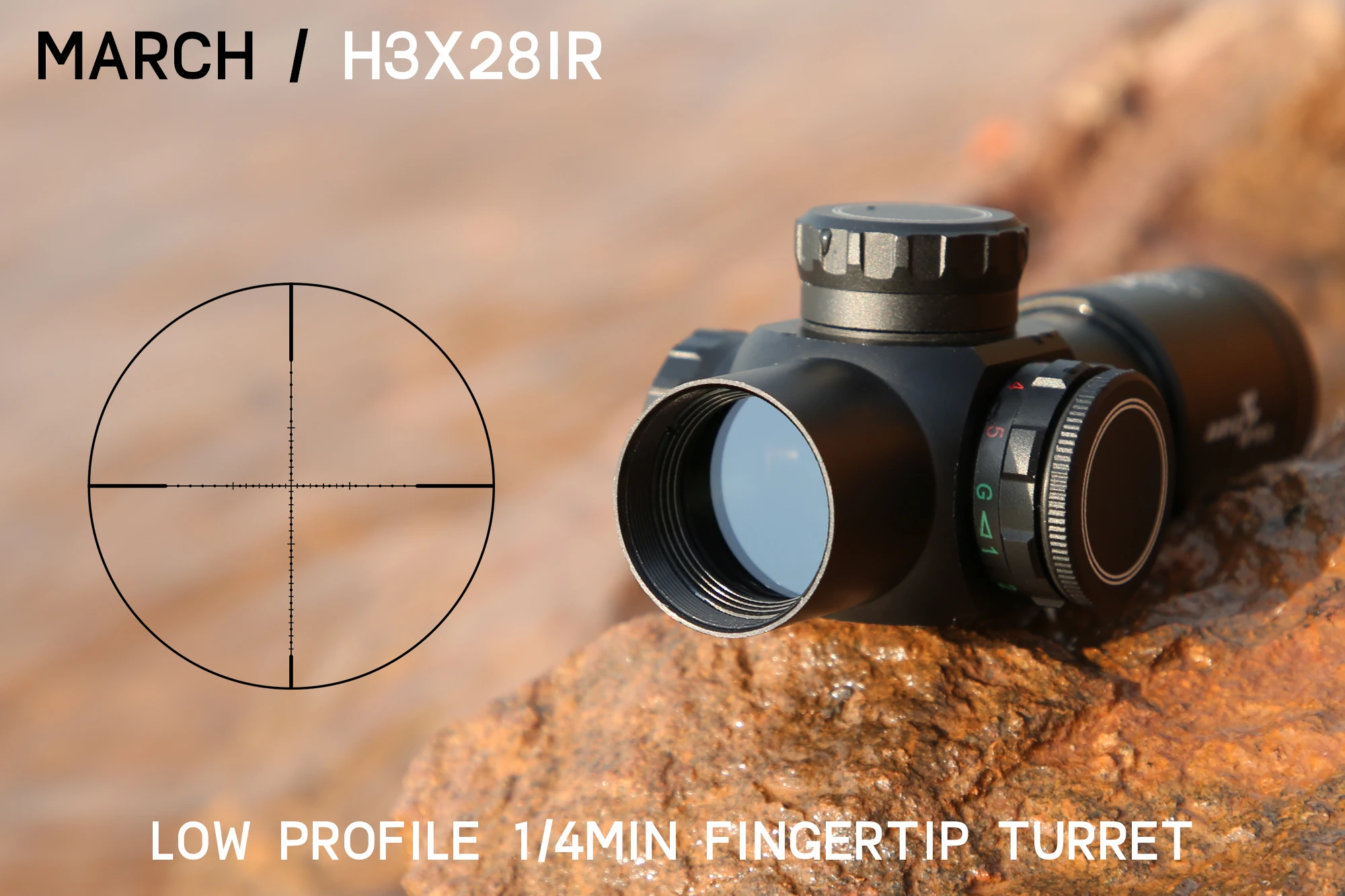 

MARCH H3X28 Riflescope Spotting Scope for Hunting Optical Collimator Gun Sight Red Green Blue Illumination Airsoft