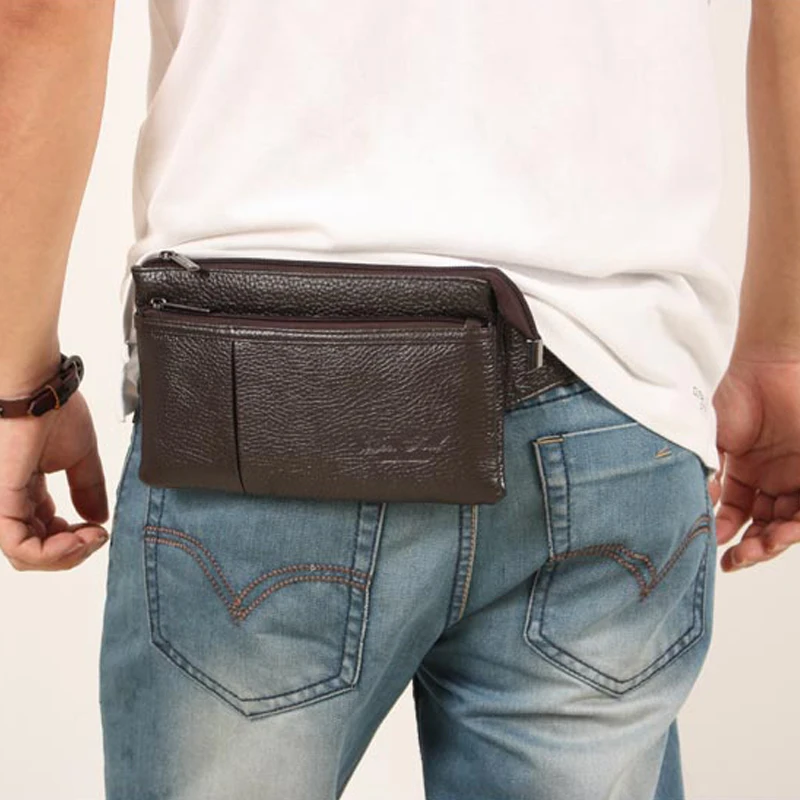 Men Fanny Waist Pack Bag Purses Genuine Leather Travel Climb Male Real Cowhide Cross body Sling Chest Bag Bum Hip Belt Purse