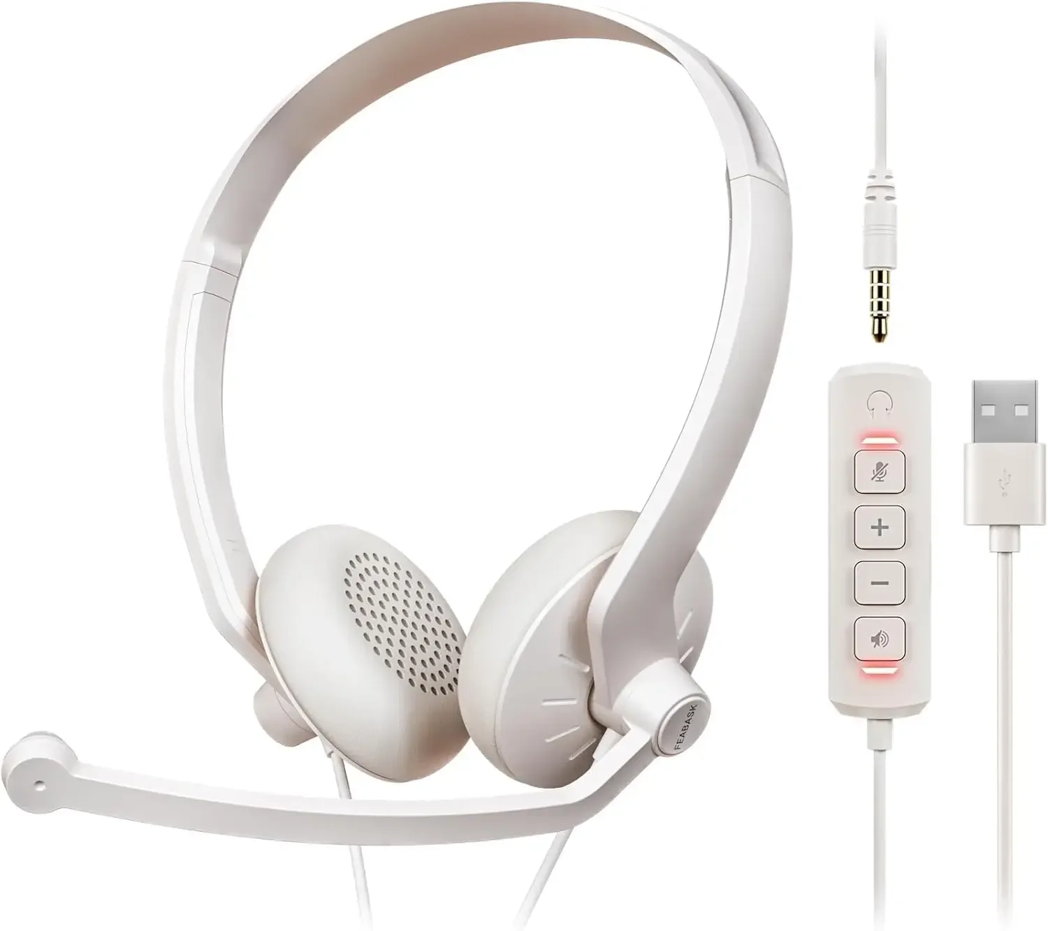 FEABASK EH07 USB-Headset mit Mikrofon für PC, Laptop, kabelgebundene Computer-Kopfhörer, Geräuschunterdrückung, für Home Office, Online-Stummschaltung – Detail 2