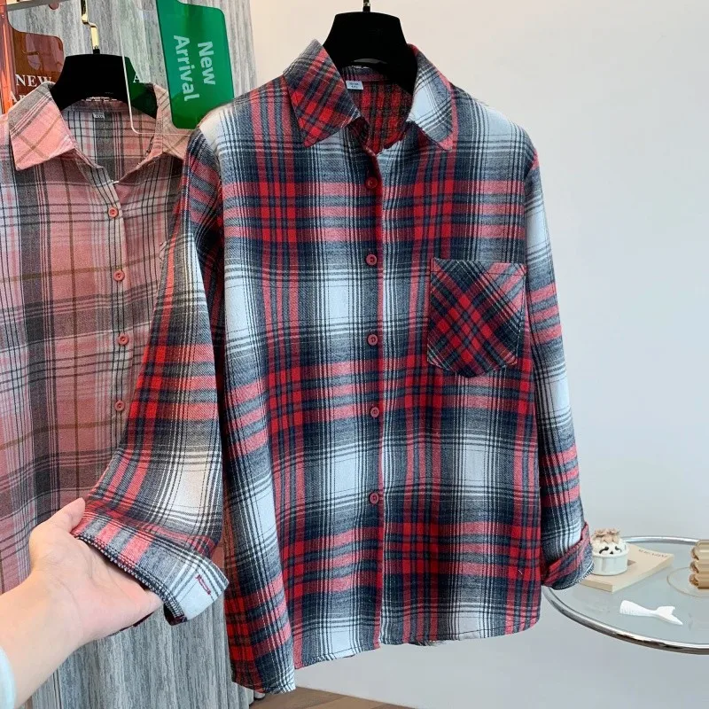 

Женская клетчатая подкладка Long Sve Fce, многослойный отложной воротник средней длины, прямой крой, смесь хлопка, теплая осень-весна