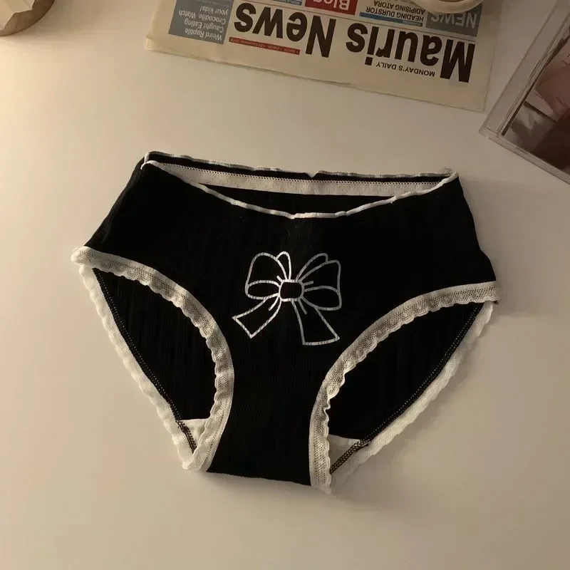 Lolita meninas arco-nó algodão roupa interior senhoras japonesas bonito antibacteriano meados de cintura briefs lingerie sexy lenceria para damas