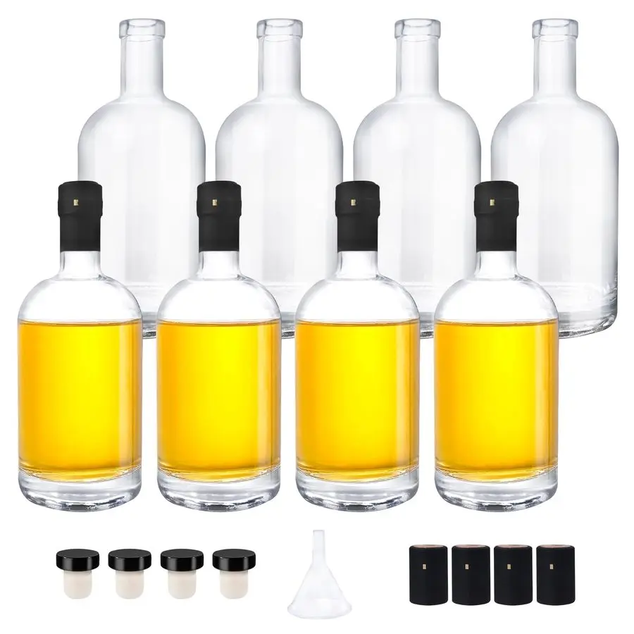 

Pack 16oz Clear Glass Bottles with Cork Lids and PVC Shrink Capsules, 500ml Liquor Bottles with Tshaped Caps, Empty Heavy Base W