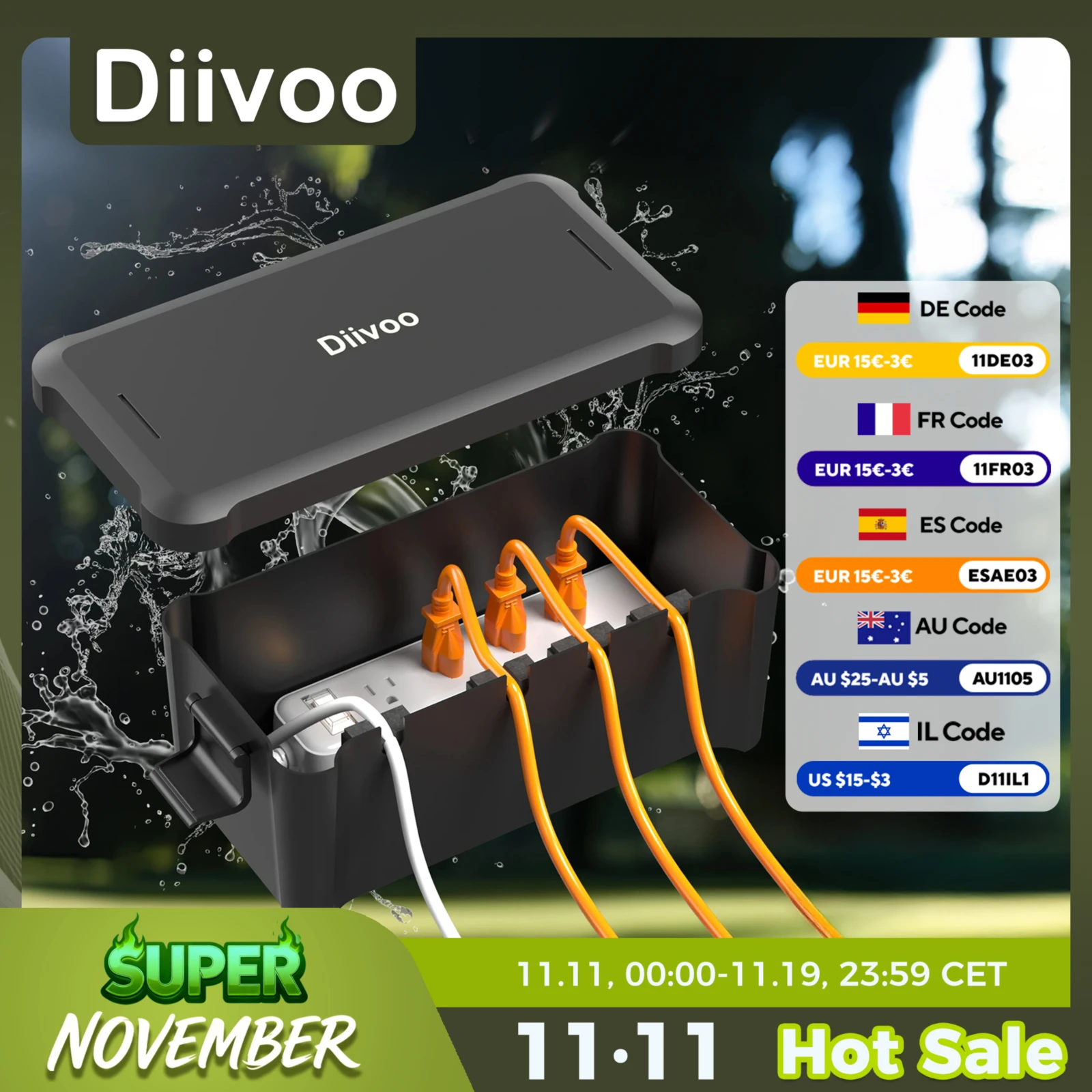 Diivoo Outdoor Waterproof Electrical Box Outside Cable Connection Socket Enclosure for Timers Extension Leads Holiday Garden