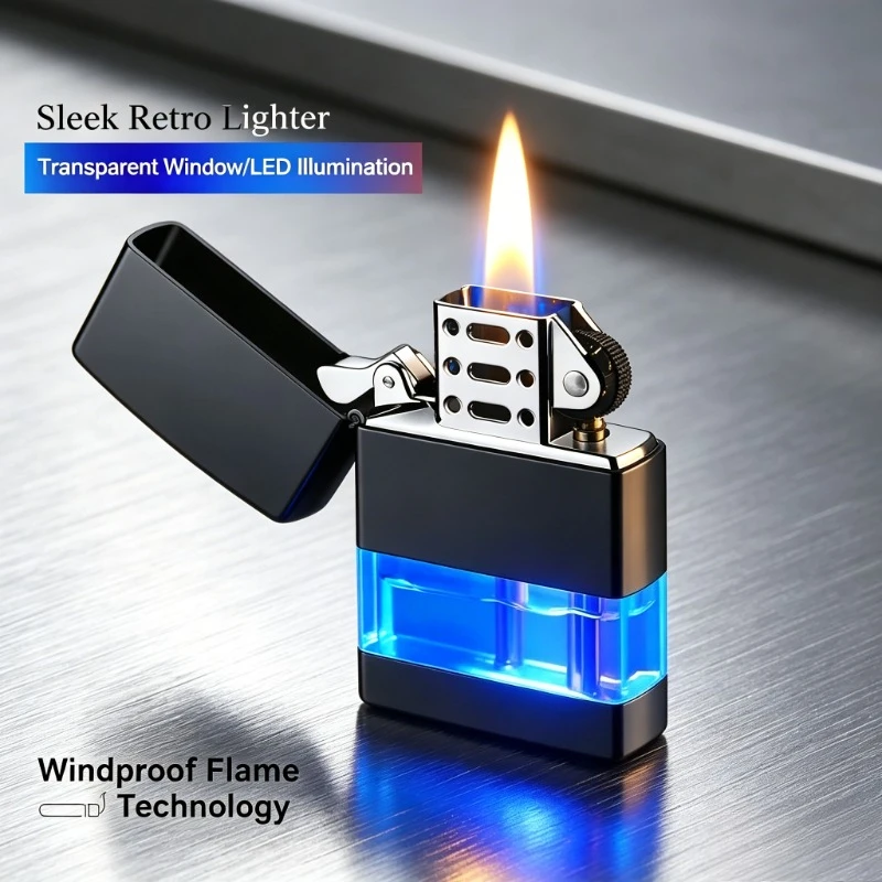 Novelty LED Metal Torch Lighter, Windproof Butane Gas Smoking Tool, Elegant Portable Gift for Men Daily Use