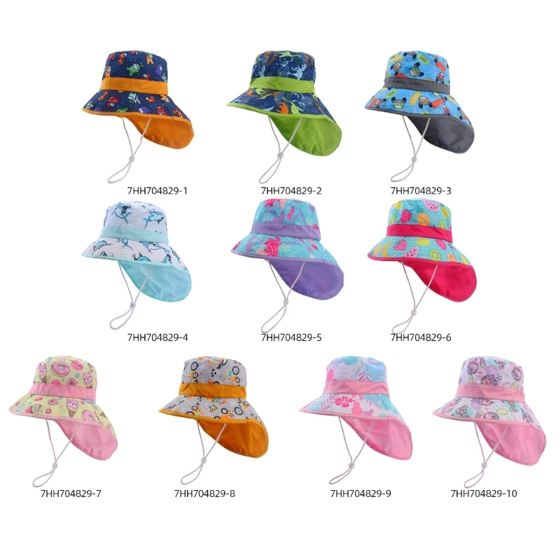 

F62D Girls Cartoon Print Hat Toddlers Wide Brim Sun Hat Lightweight Little Girls Hat