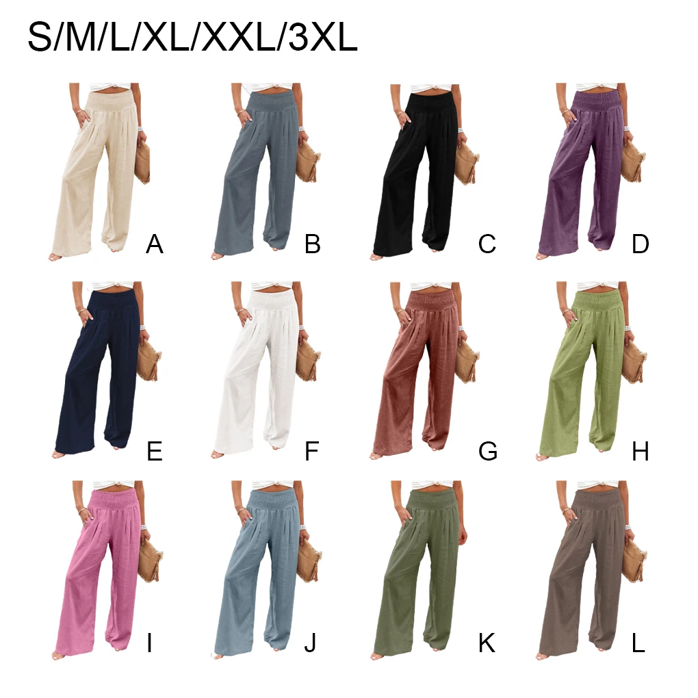 

Summer Spring Trousers Pockets Solid Color Loose Wide Leg Vintage Dark