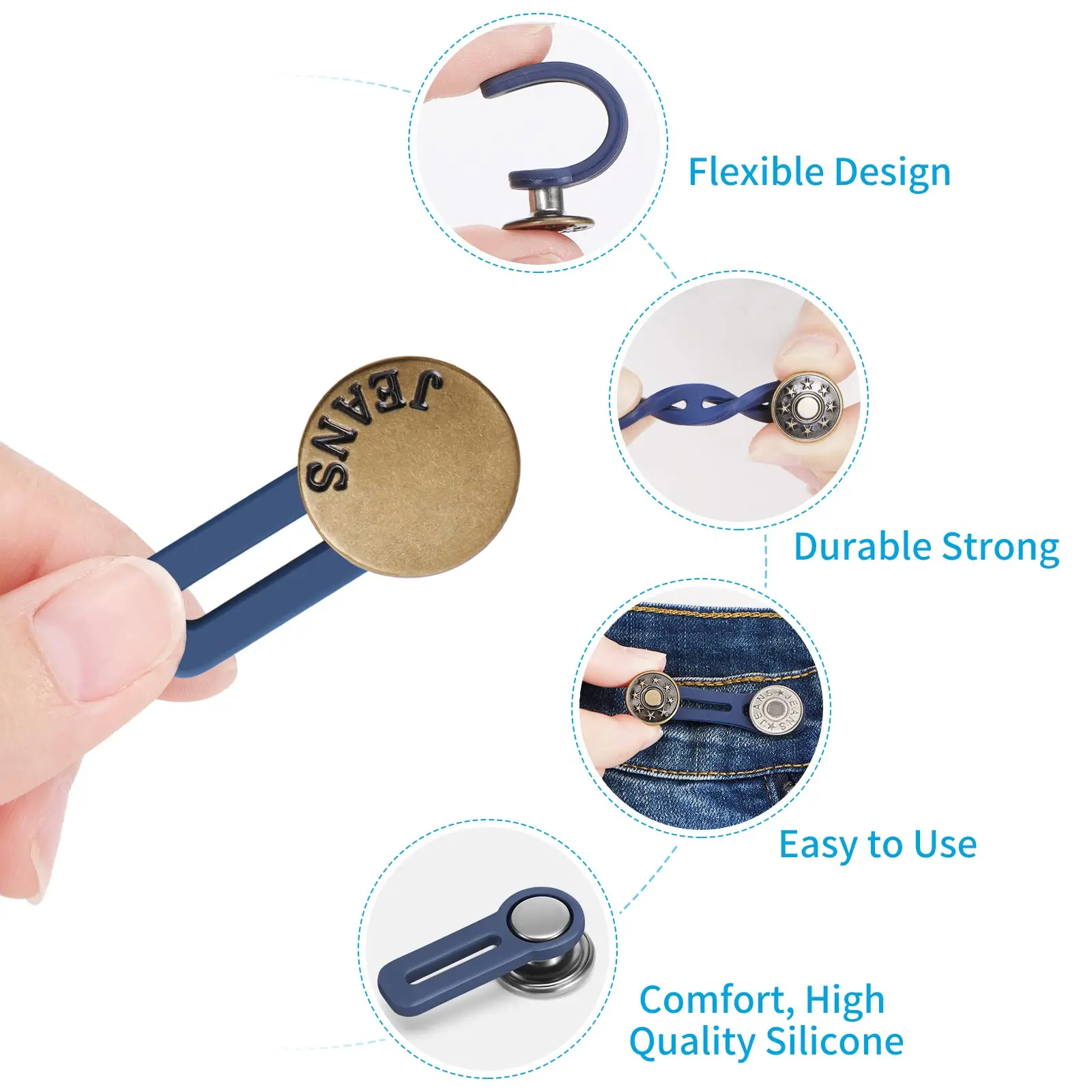 5pcs Metal Button Extender Perfect To Any Jeans Pants Free Sewing Retractable Jeans Waist Button Extended Buckles Fixing Kit