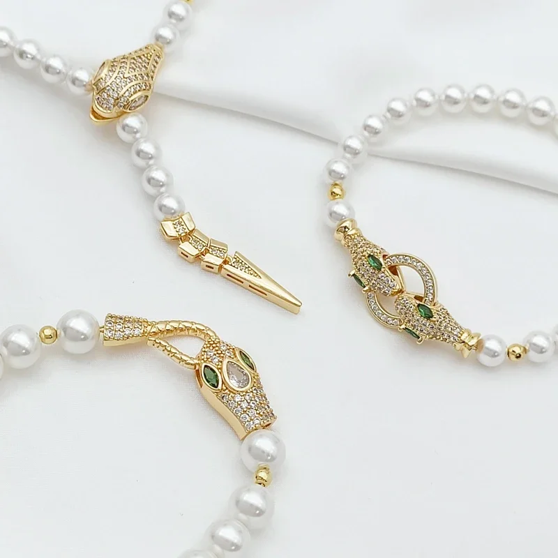14K Gold-plated White K Zirconium-inlaid Serpentine Pearl Clasp Connecting Clasp DIY Handmade Necklace Sweater Chain End Clasp