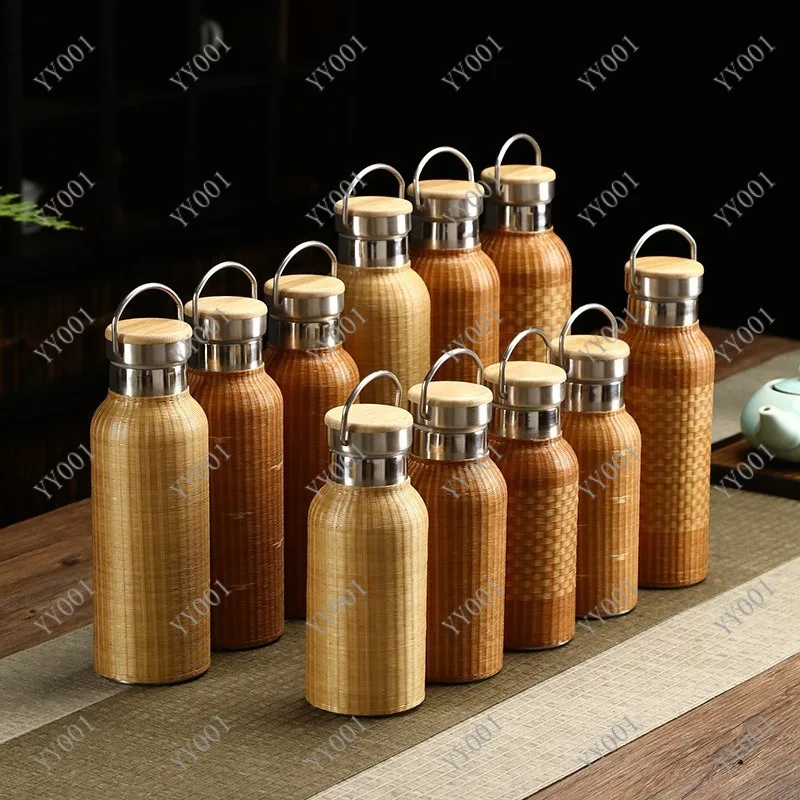 

Portable Insulated Water Bottle Bamboo Shell Design Stainless Steel Vacuum Flask for Travel