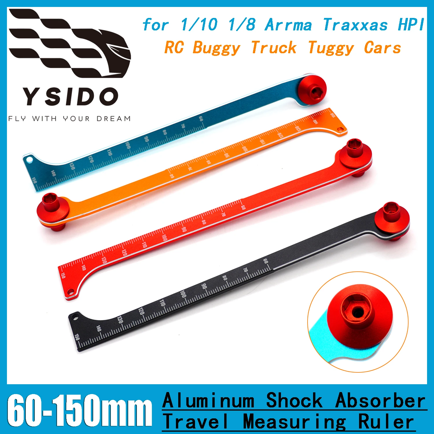 YSIDO Aluminum Tool Shock Absorber 60-150mm Measuring Ruler for 1/8 1/10 Arrma Traxxas Hpi Axial Scx10 RC Buggy Truck Tuggy Cars