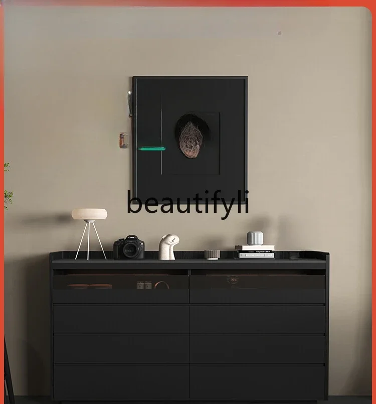 Solid wood eight-bucket cabinet ash wood bedroom storage wall drawer cabinet modern simple black locker