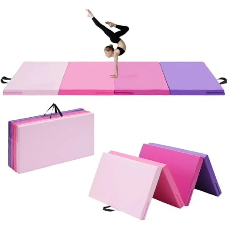 

Gymnastics Mats for home workout PU leather black 6'x3'x2'' portable 4-fold tumbling mat with carry handle thick yoga mat for y