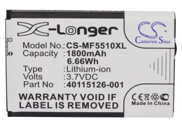 CS Replacement Battery for Novatel Wireless MiFi 5510,MiFi 5510L,MiFi5510,MiFi5510L,MiFi 558 PN:40115126-001 1800mAh / 6.66Wh