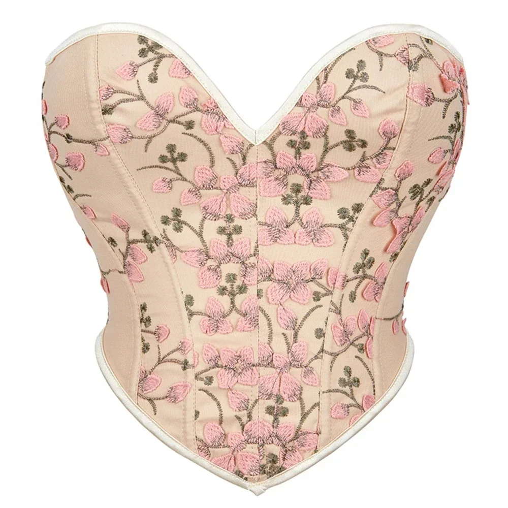 Female Jacquard Flower Vintage Bustiers And Corset Sexy Lingerie Gothic Shapewear Overbust Crop Top