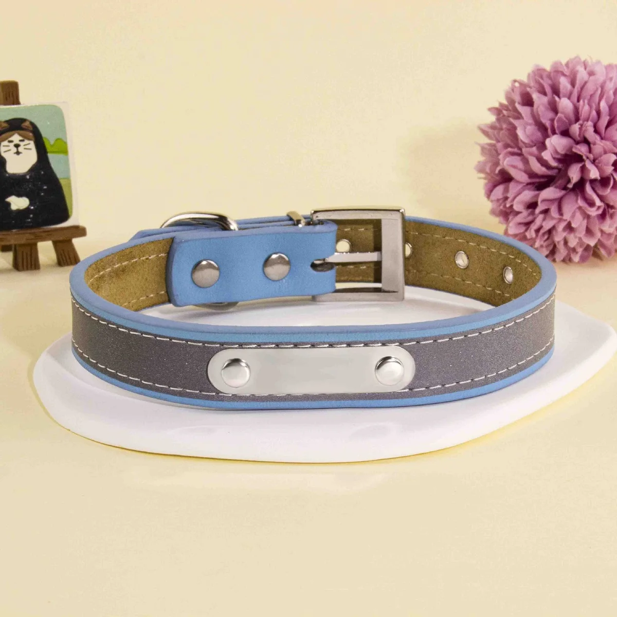 Personalized Collar for Small Dogs Cats Custom Engraved Name Telephone Number Leather Pet ID Tag Adjustable Anti-Lost Collar