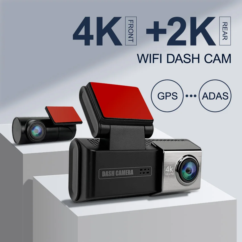 

Камера с двумя объективами 4K+2K, передняя и задняя видеорегистратор ADAS с Wi-Fi, циклическая запись ночного видения, G-сенсор, режим парковки, автомобильные аксессуары