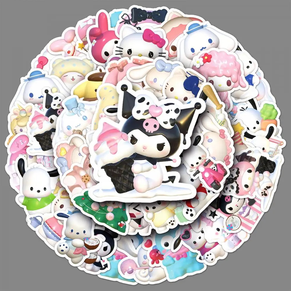 50Pcs Sanrios Y2K Cute Stickers Hello Kitty Hangyodon Kuromi My Meoloy Anime Stationery Scrapbook Guitar Laptop Cup Decal Toys