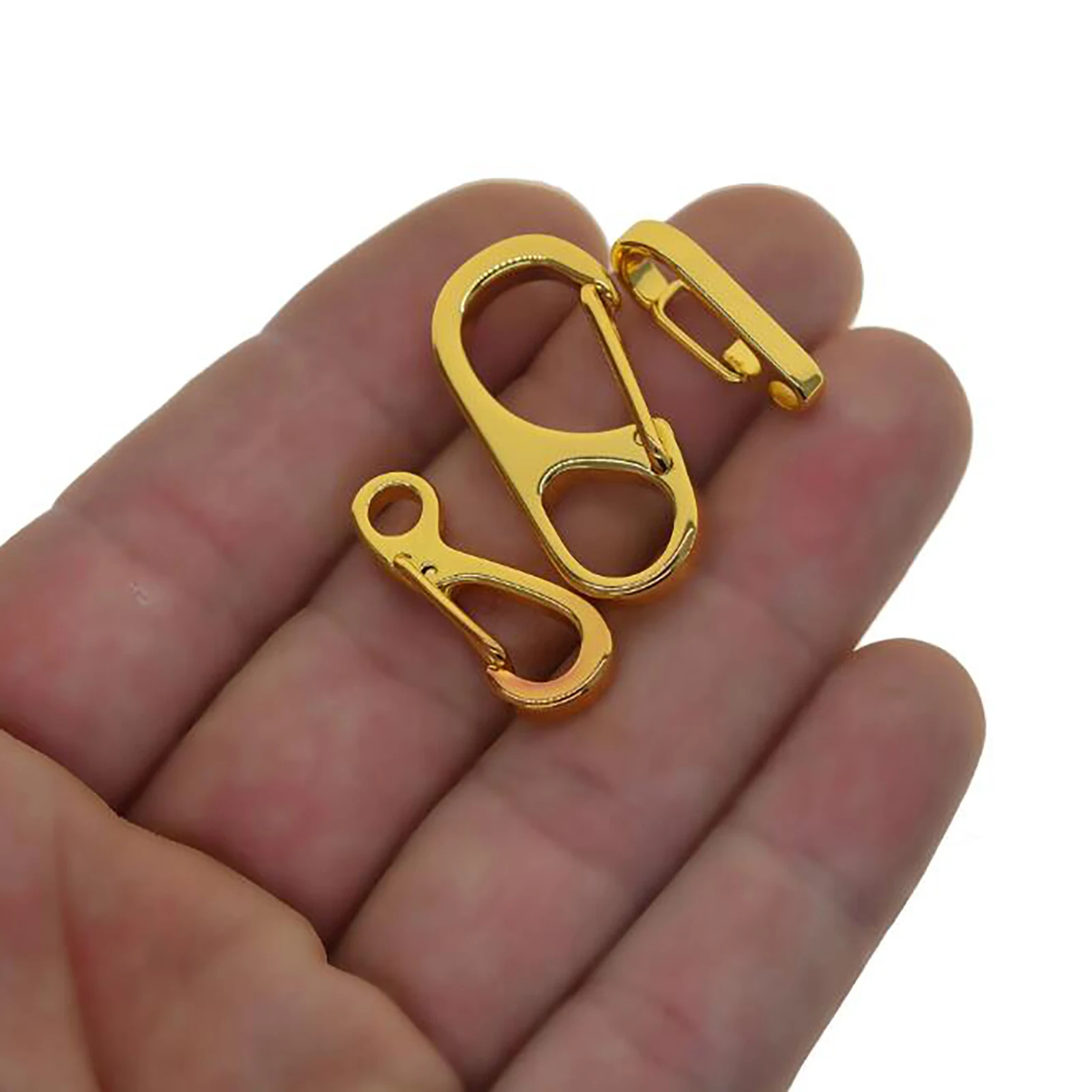 

10pcs Gold plated Small mini fne strong solid stainless steel spring snap hook quick release carabiner paracord clasp diving EDC