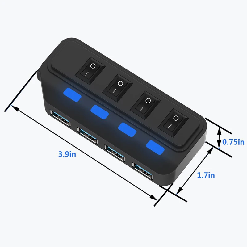 4 포트 USB 3.0 허브 5Gbps 고속 확장기 PC 컴퓨터 노트북 액세서리 용 LED 램프가있는 멀티 USB 분배기 어댑터