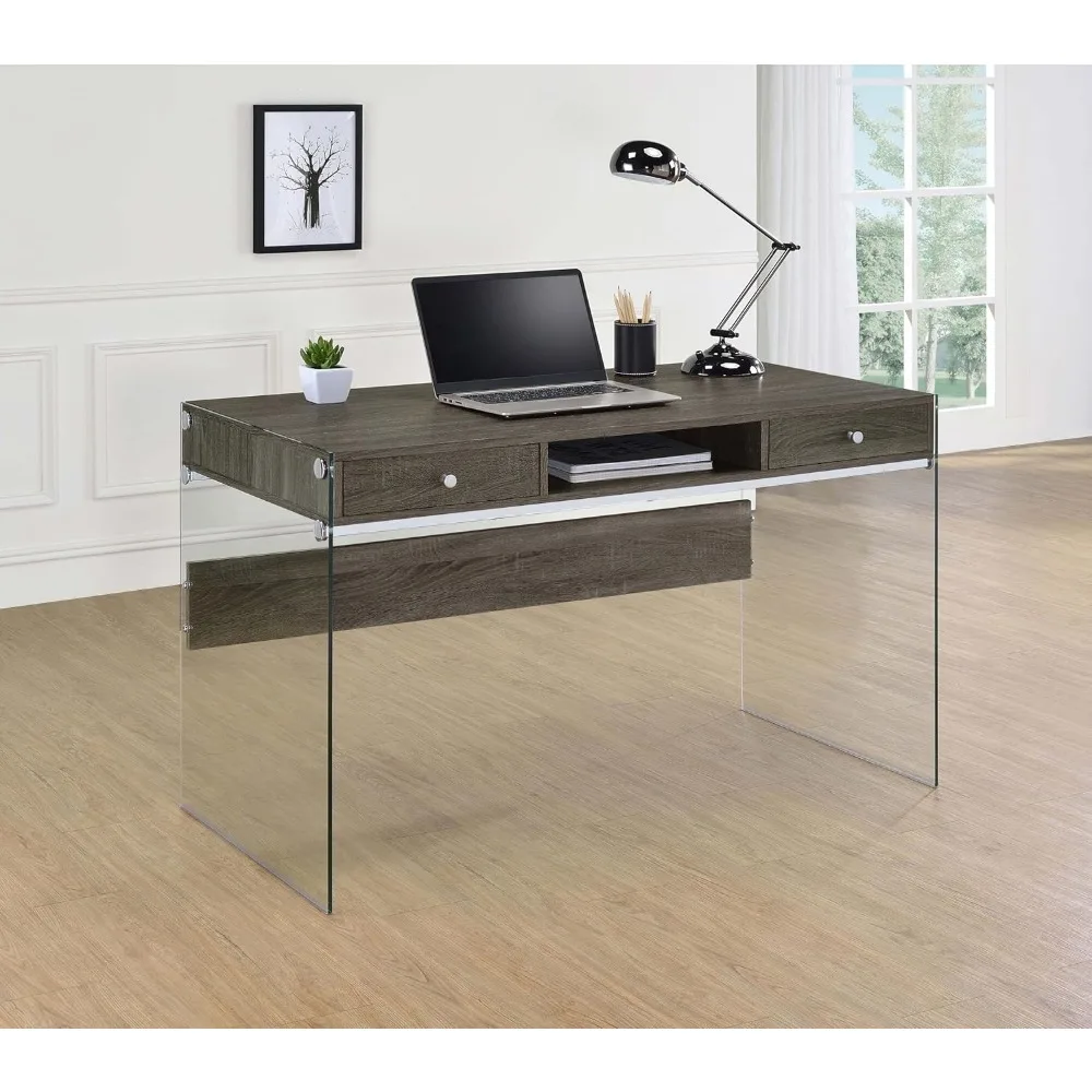 Mesa de escrita Dobrev de 48 polegadas com 2 gavetas cinza resistido 800818