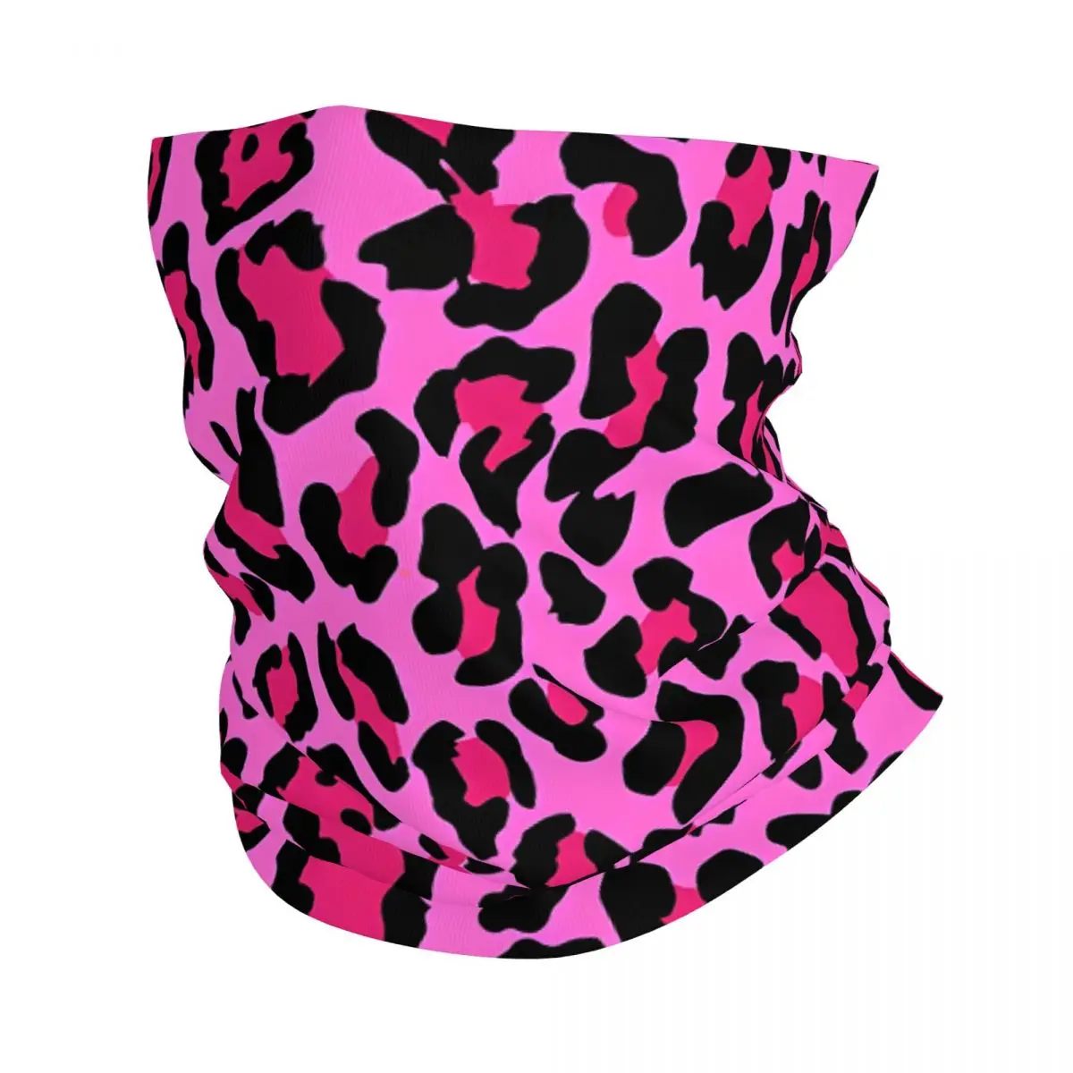 Hot Pink Leopard Print Laptop Sleeve Scarf Neckerchief Neck Face Mask Polyester