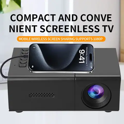 Projecteur de film Compact 1080P LED, télécommande, Correction automatique du Keystone, haut-parleur stéréo 6000LM réglable pour fête