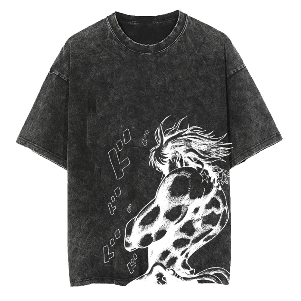 

Anime Graphic Print T-Shirt Streetwear Men Summer Short Sleeve Top Harajuku Cotton Black Washed Vintage Oversized Tee