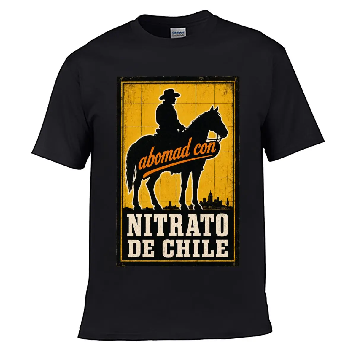 Camiseta Vintage Abomad Cowboy Horse com Nitrato de Chile, Lavada e Desgastada, Corte Solto
