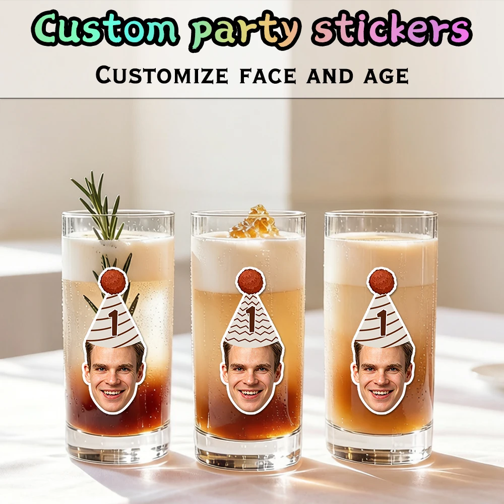 20 Stück personalisierte Gesichts-Partyhut-Aufkleber, personalisierte Fotonummer für Geburtstagsfeier, Umschlag, Geschenkdekoration