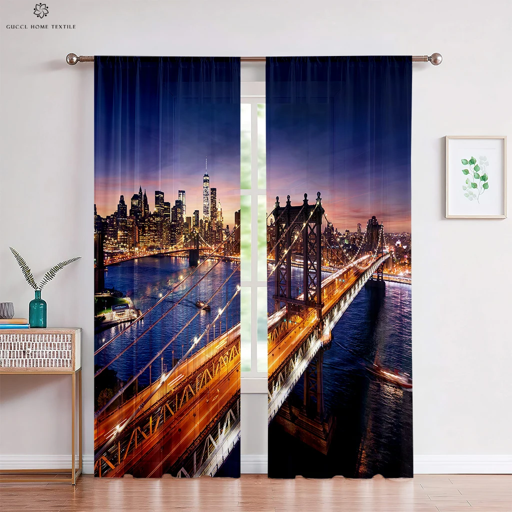 2 Pieces Of City Building Night View 3d Printing Curtains Bedroom Living Room Kitchen Study Room Decorative Curtains