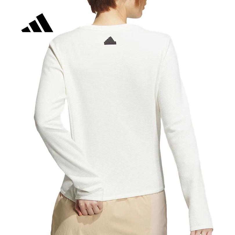 adidas Women's Waffle Knit Breathable Casual Training Crew Neck Sweatshirt JE8580