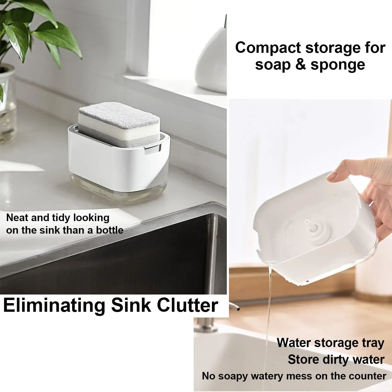 Dish Soap Dispenser Kitchen Sink with Sponge Holder Push Down Pump Caddy Tray Container Dishwashing Liquid Detergent Organizer