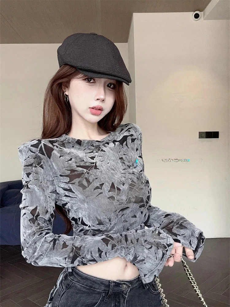 

loween Dance Jazz ort Sve Женская футболка с окрашенными завязками на талии, облегающая посадка Y2K Spicy Girl Base irt round Ne Plant ...