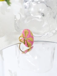 May@RZ delicate and stylish retro stainless steel oval flower pink enamel zircon ring, suitable for daily commuting, holiday