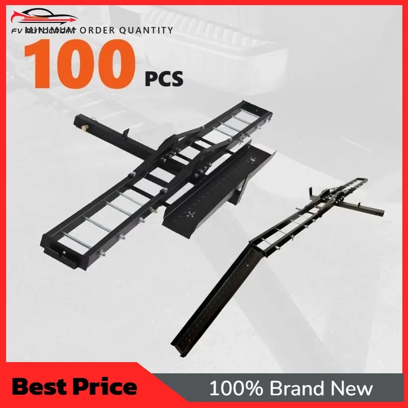 【2026】Foldable Hitch Mounted Motorcycle Ebike Carrier Rear Rack 500LBS Heavy Duty Steel Holder Ratchet Straps Loading Ramp SUV T