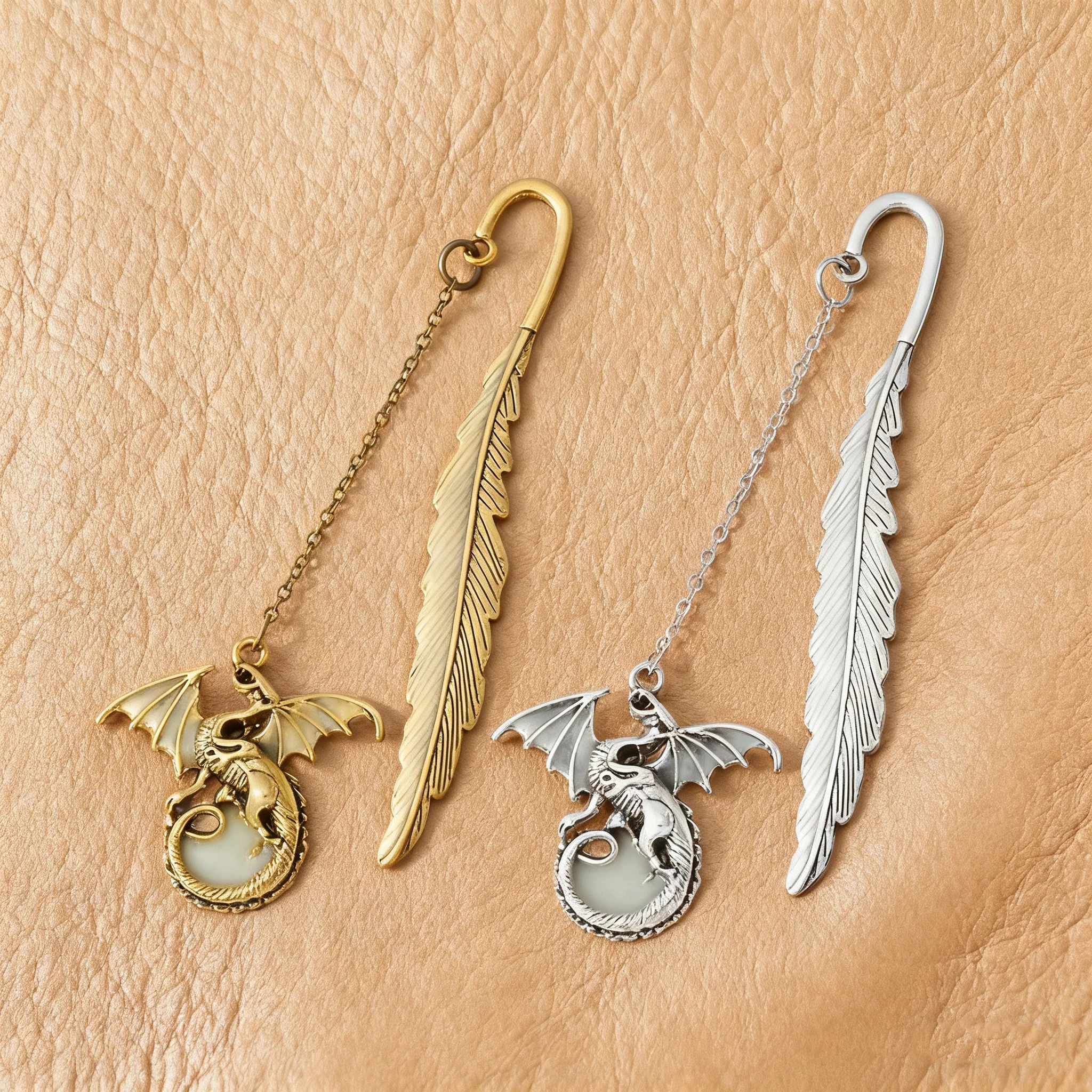 إشارة مرجعية معدنية على شكل تنين ريش كلاسيكي، إشارة مرجعية مضيئة فريدة من نوعها للقراء من الذكور والإناث، سحر قلادة تنين عصرية. #2