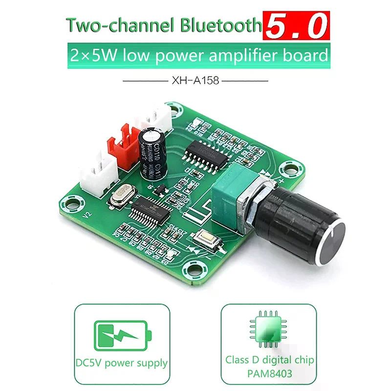XH-A158 울트라 클리어 블루투스 5.0 오디오 파워 앰프 보드 소형 파워 Pam8403 DIY 무선 스피커 앰프 보드 5W*2