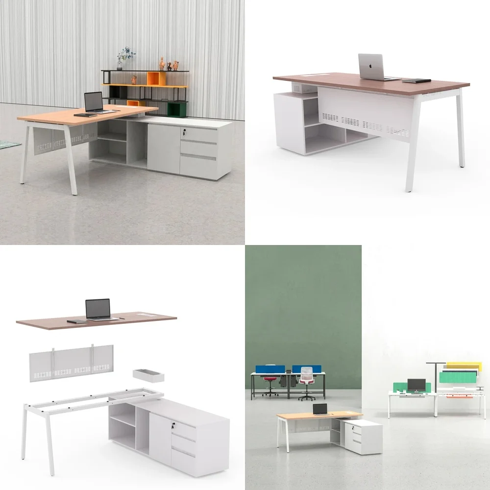 Modern L Shape Executive Office Desk for Manager Director with Side Cabinet Drawer White Office Furniture for Home Office