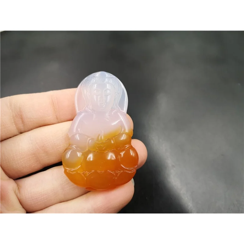 Cheap Jade New Pretty Yellow Chalcedony Agate Big Avalokitesvara Pendant Men's Original Jade Colors Chalcedony Guanyin Pendant