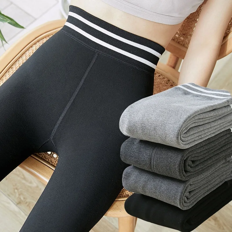 Women Fleece Lined Leggings Winter Warm Solid Color High Waist Tummy Control Slimming Stretch Yoga Pants with Stirrup
