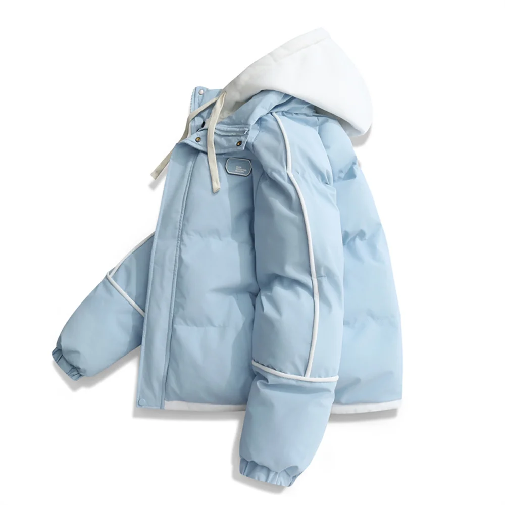 Uma jaqueta casual de algodão com capuz tanto para homens quanto as mulheres, um casaco solto e quente à prova de frio, um casaco falso estilo pão de duas peças