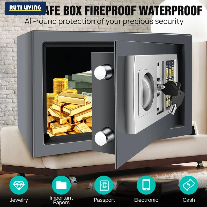 NEW Electronic Digital Keypad Lock Safe Security Box All Steel for Home Office Password and Key Unlock Safe and Compact Two Keys
