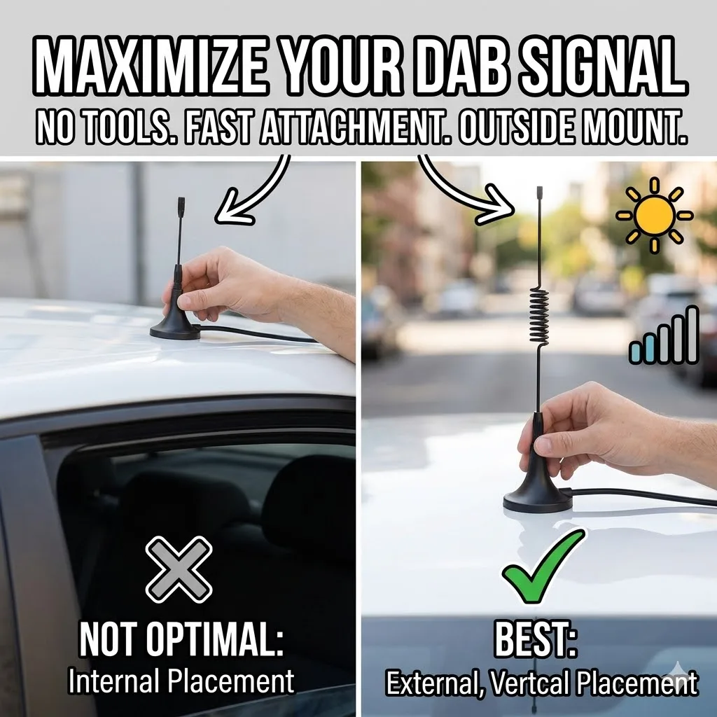 Eightwood Car DAB+Radio Antenna 100KHz-1766MHz Magnetic Aerial MCX Male 5m Cable for RTL SDR RTL2832U R820T2 USB Stick Dongle