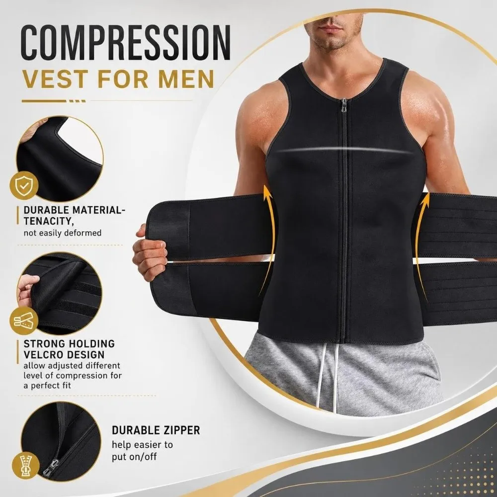 Slimming Men Shapewear Vest Tight-fit Stretchy Waist Trainer Tank Top Breathable Adjustable Abdomen Compression Vest Fitness