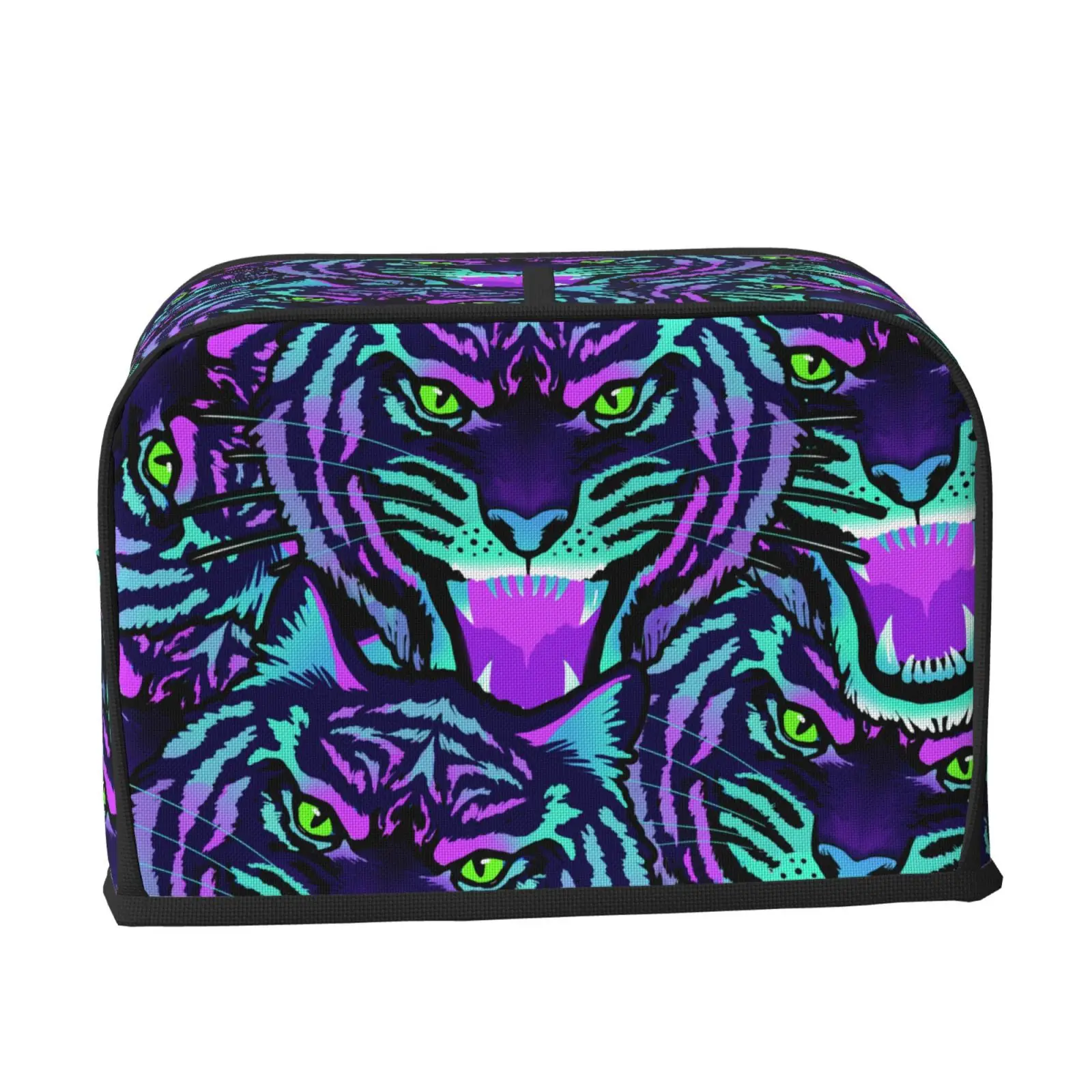 For 2 Slice / 4 Slice Toaster Bakeware Hood Bread Baking With Storage Pockets Toaster Cover Colorful Tiger Kitchen Dust Cap