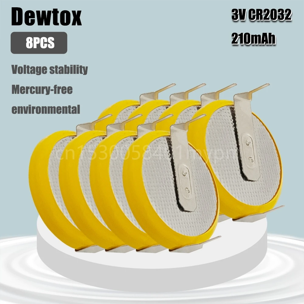 8PCS Dewtox CR2032 3V Lithium Battery In Line Horizontal Solder Pin Battery for Automobile Remote Control Mainboard Scale