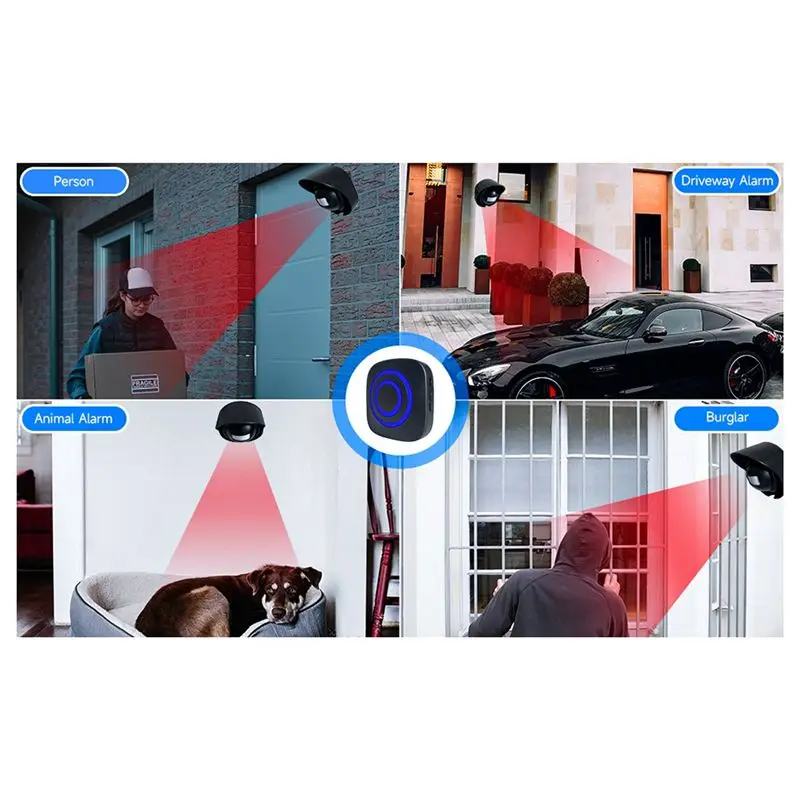 A02M-1Set Gate Entry Visitor Door Bell Chime Alert Alarm AC110-240V Wireless Motion Sensor Black (B)US Plug