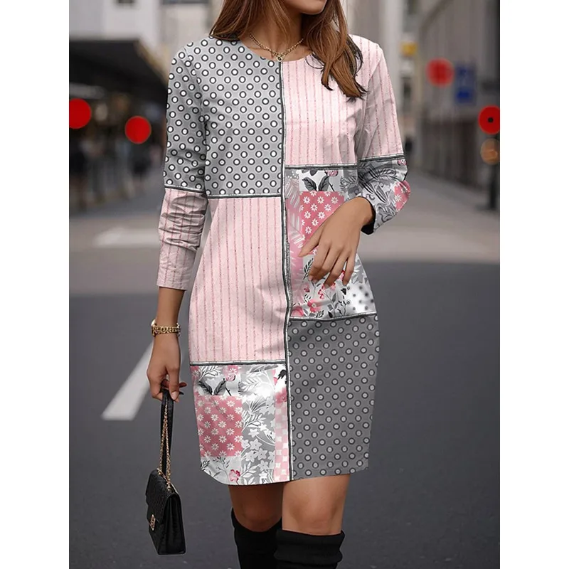 Frauen Kleid Modischer Stil Blumendruck Lässiges Kurzarm Rundhals Kleid Street Style Elegantes Minikleid