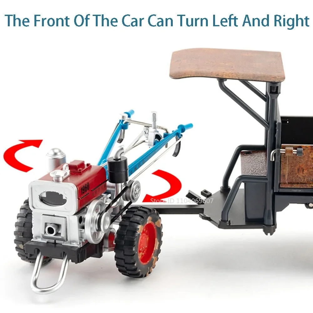 1:24 modelo de trator retrô em miniatura, brinquedos, liga fundida, veículos agrícolas, som, luz, pneus de borracha, modelos de ornamento, presentes para crianças