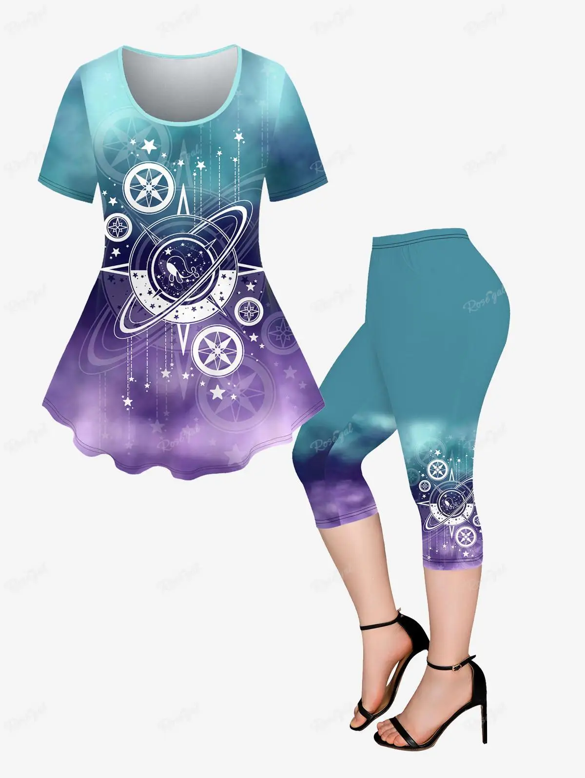 여성용 컬러블록 프린트 티셔츠와 포켓 매칭 세트, 카프리 레깅스, 플러스 사이즈, 캐주얼 의상, 봄, 여름, XS-6X